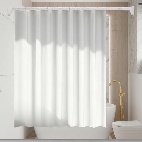Image of FADOTY Tension Curtain Rod No Drilling, 41-122 Inch Heavy Duty Shower Rod | One-click Adjustable, 105 lb Support, Rustproof, Non-slip, Easy Installation for Patio Bathroom Windows Room Divider, White