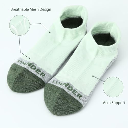 Image of WANDER Merino Wool Ankle Running Hiking Socks 3 Pairs Lightweight Cushioned Sweat-Wicking No Show Athletic Socks Men Women