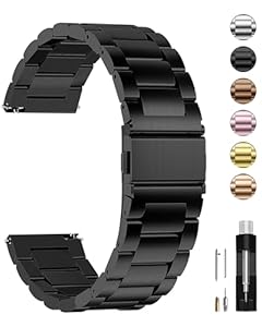 Fullmosa Edelstahl Uhrenarmband 16mm 18mm 19mm 20mm 22mm 24mm für Uhr und Smartwatches| Wechsel Ersatz Metallarmband mit Schnellverschluss für Damen&Herren, 20mm Schwarz