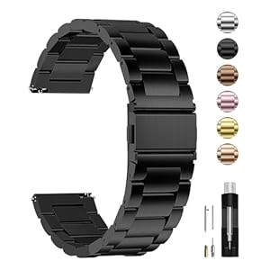 Fullmosa Watch Band, Quick Release Stainless Steel Replacement for Men Women, Metal Chain Watch Strap Width 16mm 18mm 19mm 20mm 22mm 24mm, Black, 22mm