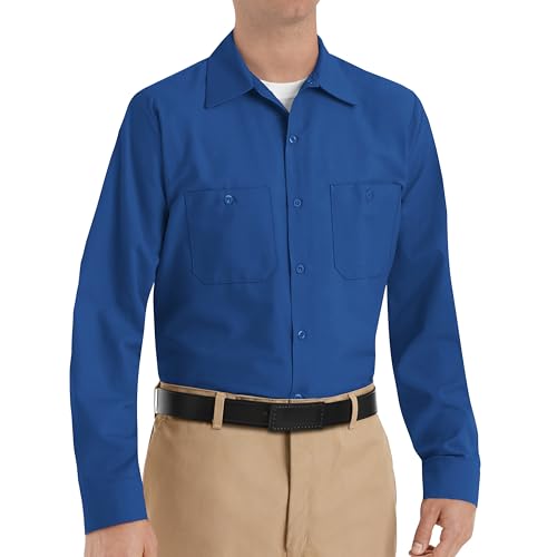 Image of Red Kap Men's Long Sleeve Industrial Work Shirt | Moisture Wicking Button Up, Wrinkle Resistance Fights Fading & Stains