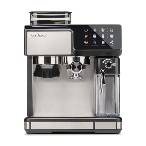 ROSMARINO Kaffeevollautomat mit Mahlwerk, 20 Bar Pumpe, Automatischer Milchaufschäumer, Touch Control, 2,6L Wassertank, Espresso Cappuccino Latte, Selbstreinigung, Schwarz