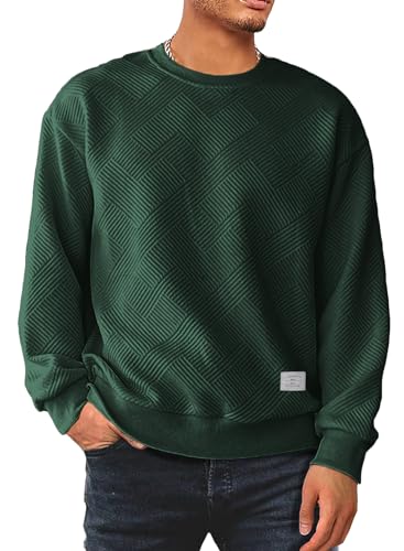 Dokotoo Men Mens Fashion Sweatshirts Fall Winter Clothes Long Sleeve Lightweight Thin Shirt Geometric Texture Dressy Crewneck Pullover Sweaters Olive Green X-Large
