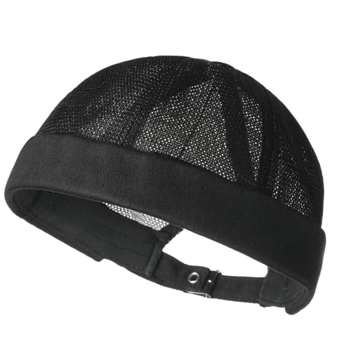 Kiiwah Docker Cap, Sommer Mütze Ohne Schirm Seemannsmütze Masche Kurz Mütze Atmungsaktiv Vintage Kopfbedeckung Herren Damen (Schwarz)