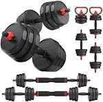 UKEEP Adjustable Dumbbells, 20/30/40/55/60/70/80/90lbs Free Weights Dumbbells Convertible 2 or 3 in 1 Set Used as Barbell, Kettlebells, A Pair of Lightweight for Home Gym