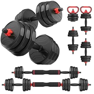 UKEEP Adjustable Dumbbells Set, 55/70/90lbs Free Weight Set with Connector, 3 in 1 Dumbbells Set Used as Barbell, Kettlebells, Fitness Exercises for Home Gym Suitable Men/Women