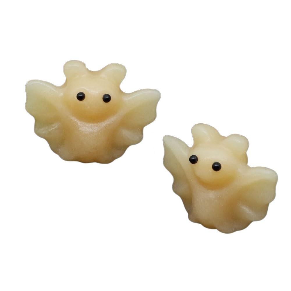 HUFFA 2pcs 1.6'' Hand Carved Rose Quartz Bat Statue - Natural Crystal Animal Figurine for Home Decoration and Meditation(Yellow Jade)
