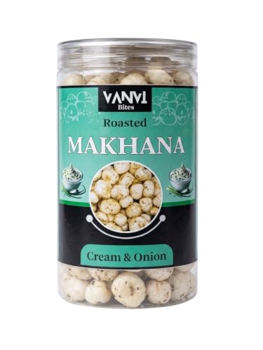 Image of Vanvi Bites Cream Onion Makhana | Roasted And Flavoured Makhana | Namkeen & Puffed Snacks | Healthy Snack | Cholesterol Free | Gluten Free | Rich in Protein & Fiber | Roasted in Olive Oil - 70G