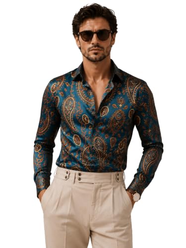 Image of Foomer Green Paisley Printed Opaque Party Shirts