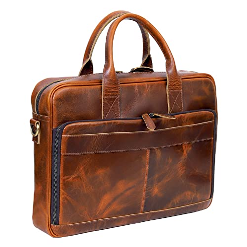 VC VINTAGE COUTURE Leather briefcase bag for men Leather Laptop Bags For Men and Women Travel Messenger Bag 16 Inch (Tan Brown, 16 Inch Briefcase) - Thumbnail 3