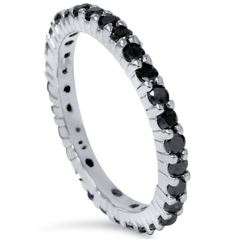 1 1/2ct Black Diamond Eternity Ring 14K White Gold2