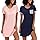 Bresdk T Shirt de Nuit Femme Chemise de Nuit Manches Courtes 2pcs Rayé Robe de Nuit Col en V Vêtements de Nuit Sexy,Bleu + Rose,M