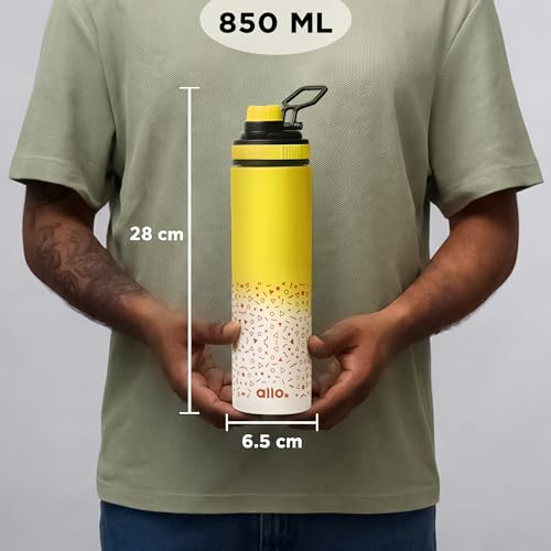 Image of Allo Steel Water Bottles Stainless Steel Sipper Water Bottle For Adults, Kids 850 Ml Water Bottles For School, Office, Sports, Gym 850 Ml Water Bottle For Men And Women, Yellow White 850Ml