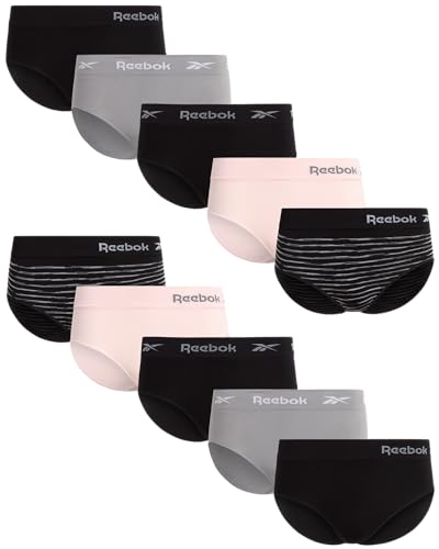 Reebok Hipster Panties for Women - 10 Pack Stretch Performance Seamless Underwear with Relaxed Tagless Waist (Sizes: S-XL)