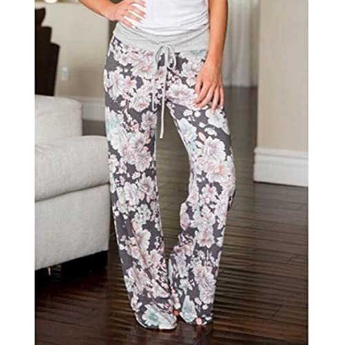 Ccko Women's Comfy Pajamas Pants Casual Drawstring Strech Floral Print Lounge Pant Wide Leg Elastic Palazzo Bottom Pants #TOP3