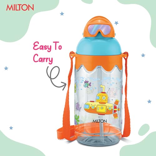 Image of MILTON Sage 650 Sipper PET Water Bottle for School Kids | Food Grade & BPA Free | Leak Proof & Durable | Easy to Carry Loop | Ideal for Home, School & Office Use, 605 ml, Orange