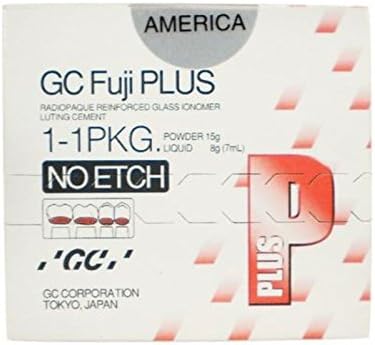 GC America 431101 Fuji Plus Resin Modified Glass Ionomer Luting Cement No Etch Package, Includes 1 x 15 g Powder, 1 x 7 mL Liquid and Accessories