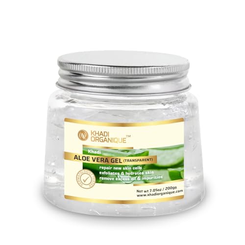 Image of Khadi Organique Pure Natural Aloe Vera White Gel with Vitamin E For Skin & Hair | Hydrates, Moisturizes & Soothes | For Acne, Scars & Dark Circles | Control Dandruff & Adds Shine - 200g (Pack of 2)
