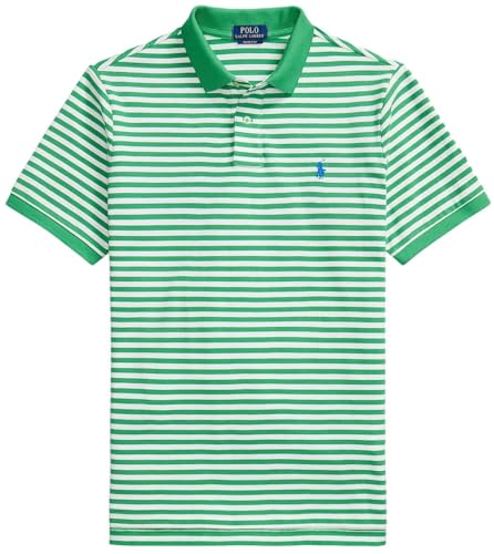 POLO RALPH LAUREN Men's New Classic Fit Polo Shirt, Stripped Emerald Green / White, Large
