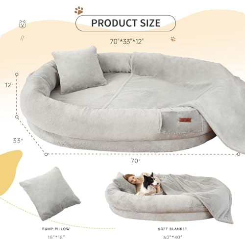 Image of Fvkind Human Dog Bed, Human Size Dog Bed for Adults, 70 inchx33 inchx12 inch, Grey