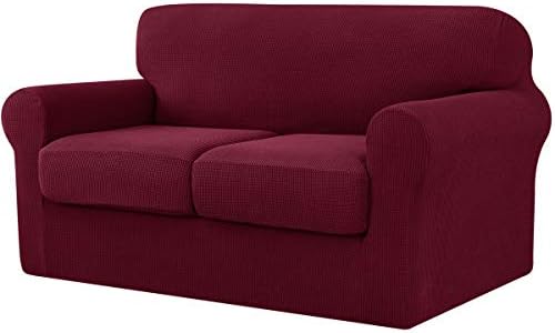Ouka 3 Pieces Sofa Covers for 2 Separate Cushion Couch, Machine Washable High Stretch Slipcover, Soft Furniture Protector for Dogs(Medium,Wine)