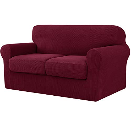 Ouka 3 Pieces Sofa Covers For 2 Separate Cushion Couch, Machine Washable High Stretch Slipcover, Soft Furniture Protector For Dogs(Medium,Wine) #TOP1