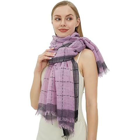 PANTONIGHT Lady's Fashion Scarf with Lurex Lightweight Wool Scarf for Women Plaid Large Shawl for Party Scarf Dress Shawl (3007 LIGHT PURPLE) Cover
