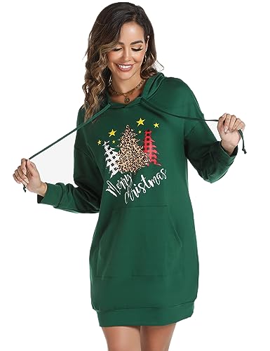 Image of Quenteen Women Hoodies Dress Hooded Sweatshirts Dress Casual Long Sleeve Tunic Dress Oversized Sweatshirts with Pocket