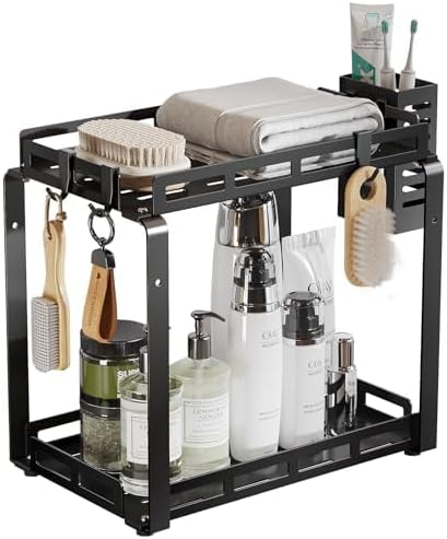 junyuan Organizador de baño, estante de organización de baño de 2 niveles para encimera, organizador de pie para almacenamiento de tocador, mesa de