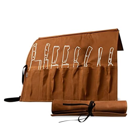 Hudson Durable Goods 8 Pocket Knife Roll - 22” W x 17” H Waxed Canvas Carrying Case for Kitchen Knives and Kitchen Tools - Heavy Duty, Portable Knife Storage Bag for Traveling - Tan Knife Pouch