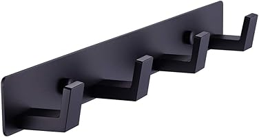 BOOKARROW 4 Matte Black Bathroom Towel Hooks - Wall Mount Screw Fixed Door Hook - Heavy Duty Coat Hanger - Stainless...
