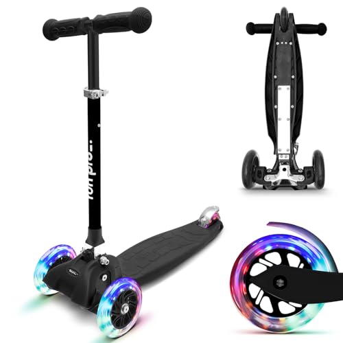 fun pro One – Monopattino sicuro per bambini, ruote LED, pieghevole, a partire da 2 anni, certificato TÜV, Schwarz Deluxe