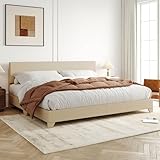 Allewie King Size Bed Frame with Adjustable Headboard, Upholstered Platform Bed with Wood Slats, Heavy Duty Mattress Foundation, No Box Spring Needed, Noise-Free, Easy Assembly, Beige