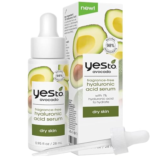 Yes To Avocado Fragrance-Free Hyaluronic Acid Serum, Deeply Nourishing Formula Helps Attract & Infuse Dry, Parched Skin With Moisture & Omega-3 Fatty Acids, Natural, Vegan & Cruelty Free, 0.95 Fl Oz