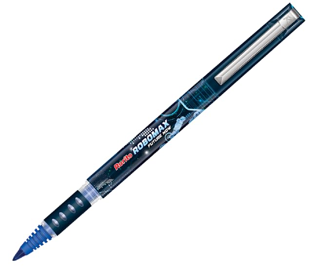 Image of Robomax Blue Roller Pens Set of 3 Pens with 4 Jumbo Refills | Hovertech Tip | Waterproof Smooth Ink | German Technology Inspired Design | Office, School & Daily Writing