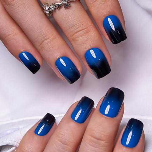 CurvLife Shrot Square Ombre Press On Nails, Midnight Fade Black, Soft Gel