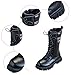 Toumov Girls Lace Up Combat Boots Fashion Mid Calf Riding Boots PU Leather Side Zipper Punk Goth Boot Casual Waterproof Booties Fall Winter Shoes Outdoor Anti-Slip Shoes