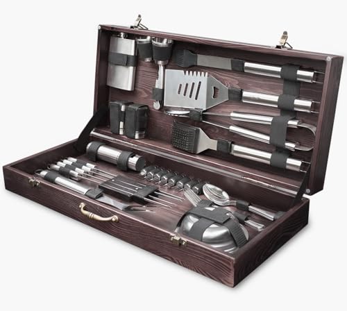 Kit de accesorios para parrilla con estuche de madera miniatura 1