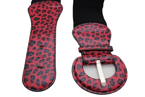 Women Hip High Waist Fashion Elastic Belt Red Animal Print Leopard Cheetah Fit M L4