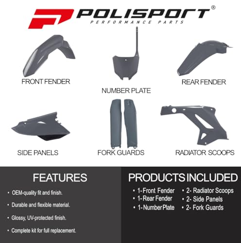 Polisport 91312 - Polisport Mx Restyling Replica Kit Per Chi Cerca La Qualità Oem Per Moto Honda In Colore Grigio - 2