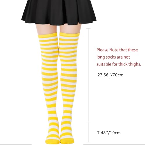 Image of AQOKKA Extra Long Thigh High Socks for Women Striped Over Knee Thigh Socks Long Boot Thigh High Stockings Leg Warmers