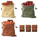 Mezchi 3 Pack Mushroom Foraging Bag, Collapsible Waxed Canvas Bag, Leather Foraging Pouch Basket for Camping, Hiking Hunting, Grocery Storage, 3 Colors