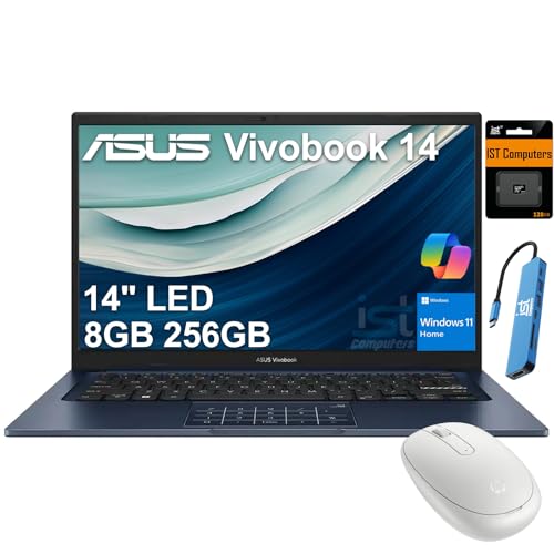 Image of ASUS Vivobook 14 Slim Business Laptop (14 inch FHD LED, 8GB RAM, 256GB Storage (128GB+128GB SD Card), Intel 6-Core i3-1315U (> i5-1235U)) for Student, Home, Numeric KP, Webcam, IST HUB, Mouse, Win 11 Home