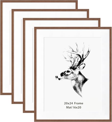 Yaetm 20x24 Picture Frame Matted to 16x20, Walnut Brown, Solid