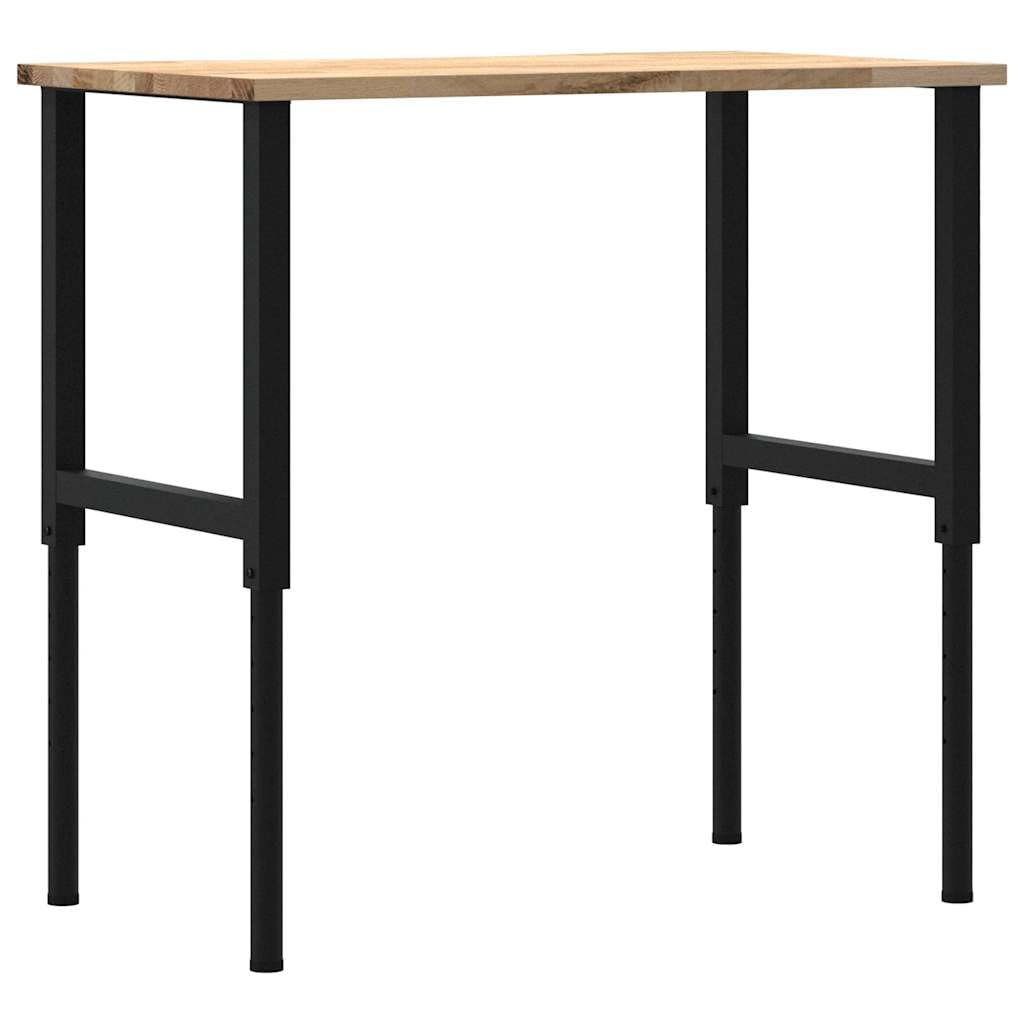 Banco de trabajo de madera maciza de roble 100 x 60 x (71,5 – 98) cm con estructura de metal pulverizado, altura regulable para taller, hobby, garaje, con gran placa de madera y práctico