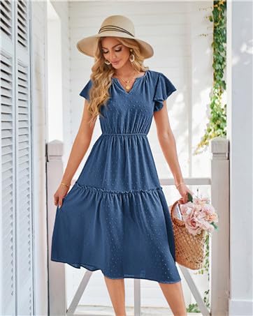 JASAMBAC Womens Dresses Casual Wrap V Neck Ruffle Short Sleeves Floral Print Flowy Dress Wedding Guest A-Line Maxi Dress - Image 5