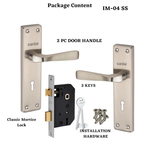 Image of SARDAR IM-04 SS Iron Handle Set 7 Inch|2 Keys | 6 Lever Single Turn Lock Set| Handle Set for Door, Bathroom, Bedroom, Living Room| (SS), Silver