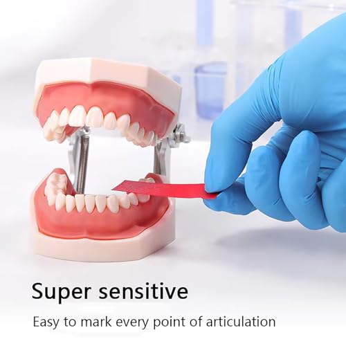Image of Dental Articulating Paper Strips, YOUYA DENTAL 300 SheetsThin Test Papers Articulating Paper & Film for Accurate Occlusal Bite Adjustment Testing, Dental Restoration Oral Care Supplies -55x18mm(red)