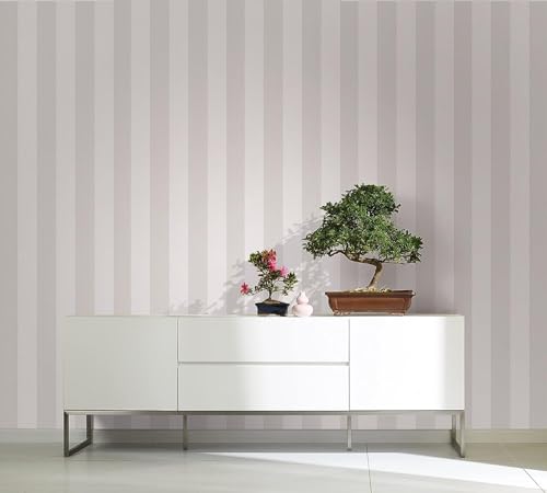 WALLCOVER Tapete Grau Vliestapete Streifen Streifentapete Landhaus Weiß Linien Modern Blockstreifentapete Fein Struktur 10.05 x 0.53 m Made in Germany
