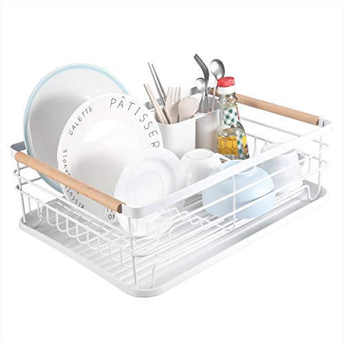Greensen White Draining Rack Dish Drainer Stainless Steel Sink Drainer with Srip Tray, Multifunctional Dish Rack Collection Tray Cutlery Basket Drainer Basket Kitchen Draining Board Draining Tray
